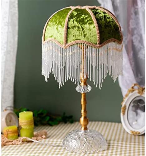 PQKDY Френската Ретро Зелена лампа с пискюли, Романтична лампа Принцеса във формата на сърце за Момичета, Нощно Шкафче за Спалня,
