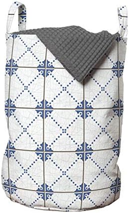 Реколта чанта за дрехи Ambesonne, Дизайн в стил марокански португалски плочки с Винтажными класически мотиви, Кошница за дрехи с дръжки, закрывающаяся на шнур, за пране,