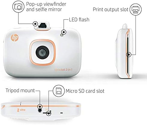 Комплект за фотоапарат непосредствена печат на HP Sprocket 2 в 1 и джобен фотопринтер, памет SD карта с обем от 8 GB и адаптер + Пътен калъф + фотохартия (10 листа) + USB кабел + Дво