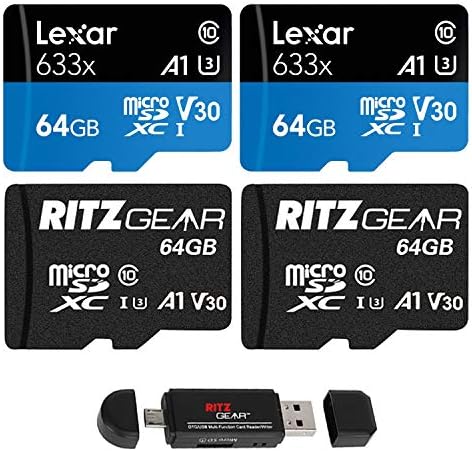 Lexar 64GB 633x microSDXC 2-Pack, Ritz Gear Extreme Performance microSDXC 2-Pack и устройство за четене и запис на карти памет - съвместим