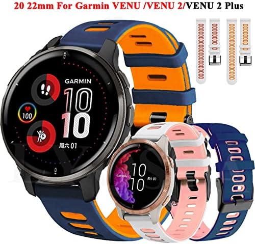 Каишка за смарт часа BNEGUV за Garmin VENU 2 Plus, гривна VENU/VENU2 Forerunner 245 645, каишка за часовник, Силиконов каучук 20-22 мм (Цвят: