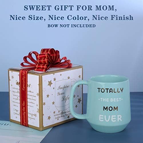 Ден на майката - Абсолютно най-Добрата мама на света - Голяма Керамична Кафеена чаша за чай, Идеален подарък или Колекционерска за мама, 16 унции, Тифани Blue