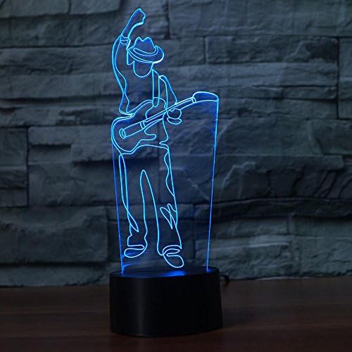 3D Китарист Китара нощна светлина Сензорен Прекъсвач Декор Маса Настолна Оптична Илюзия Лампи 7 Променящия се Цвят на Осветлението Led Настолна Лампа Коледа Къща Люб