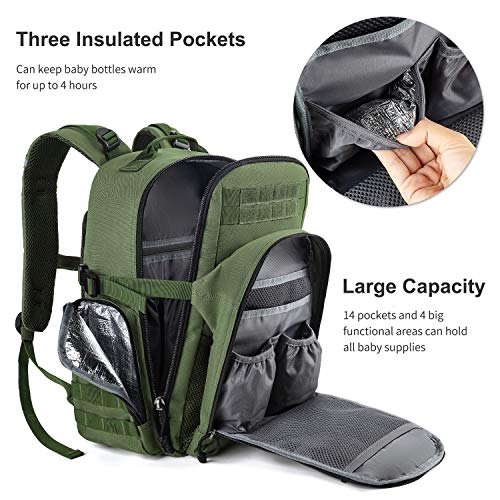 Раница-чанта за памперси espidoo за татко, Военен Тактически Раница с Molle система, Голяма Детска Пътна чанта-Раница за мъже, Зелен