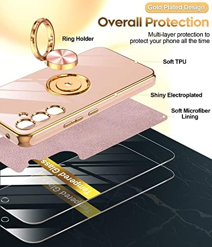 Калъф LeYi за Samsung Galaxy A54 5G с предпазно фолио от закалено стъкло [2], Въртящи се на 360 ° Околовръстен притежателя, Магнитна поставка, Защитен калъф с ръбове от розово злат