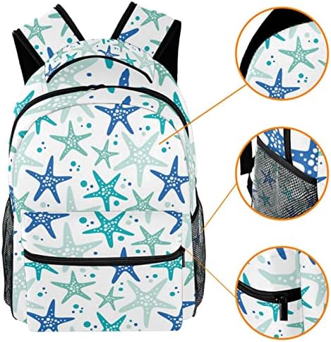 Синьо-Зелен Раница с Изображение, морски звезди, Лека Училищна чанта за Момчета и Момичета 29,4x20x40 см, 11,5x8x16 инча