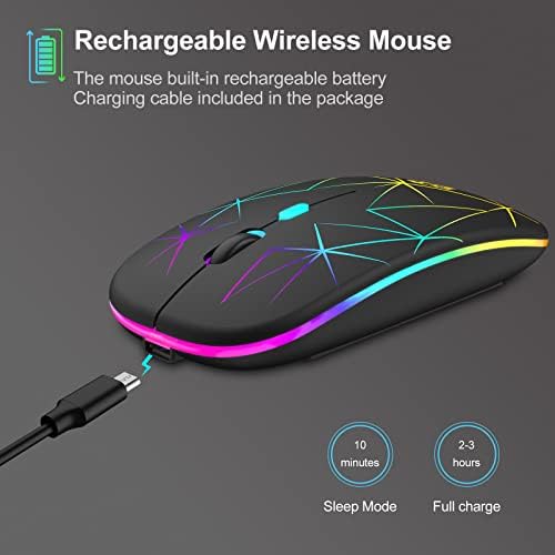 Безжична Мишка GGH с подплата, Led Безжична мишка, Тънка Акумулаторна Bluetooth-мишка с USB приемник и адаптер Type C, 3 Регулируеми