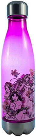 Сребърен Извита Пластмасова бутилка за вода с Цветен Модел Принцеса на Дисни Бъфало с Винт на капака, 20 Грама