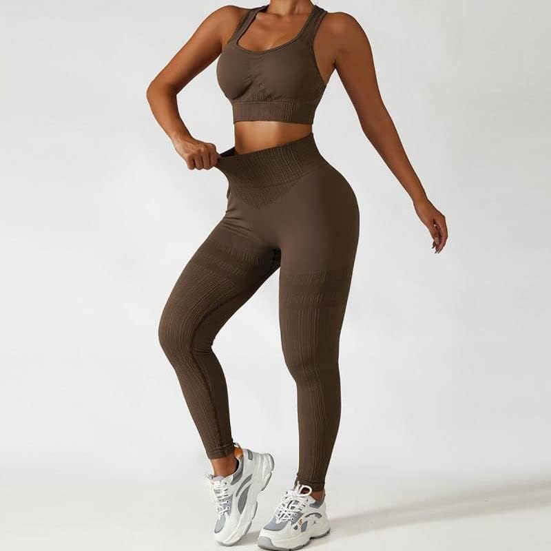 MMLLZEL Безшевни комплект за Йога, Дамски спортни костюми, Облекло за фитнес, Комплекти за Фитнес, Дамски Дрехи, Спортен женски костюм за тренировки от две части (Цвят: B