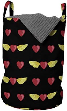 Чанта за дрехи Ambesonne Angel Wings, Дизайн за Празнуване на Романтични Двойки под формата на Крилата на Любовта под формата на Сърца, Закрывающаяся на Шнур Кошница с дръжка