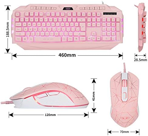 Комбинирана Розова Детска клавиатура и мишка, Жичен Осветление MageGee GK710, Розова Клавиатура и Розова мишка за момичета,