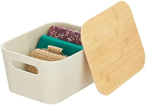Тъканта, кошница mDesign с капак - Широки Декоративни Кутии за съхранение със затворени бамбукови капаци за тоалетна, Спалня, хол