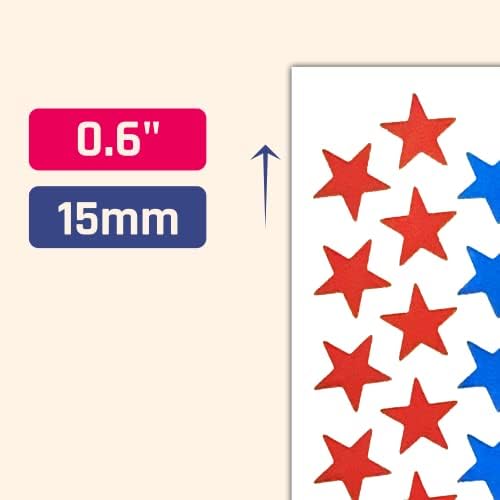 1000 Опаковки, Етикети във формата на звездички от фолио за награди - Диаметър 0,6 инча, 5 цвята