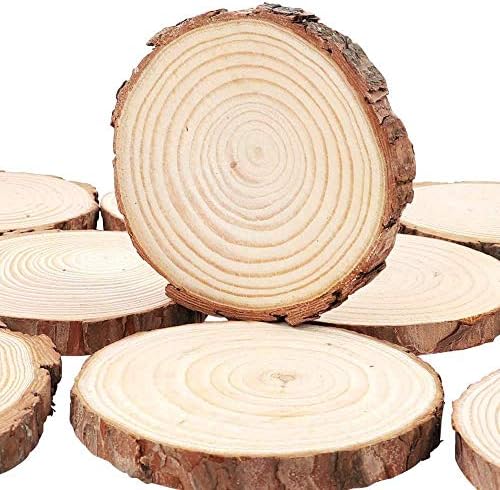 Недовършена Натурален с Дървесна Кора, Парчета дърво 30 бр 2,4-2,8 инчови Стойки за дискове Дървени Влакчета Комплект за Бродерия Кръгове