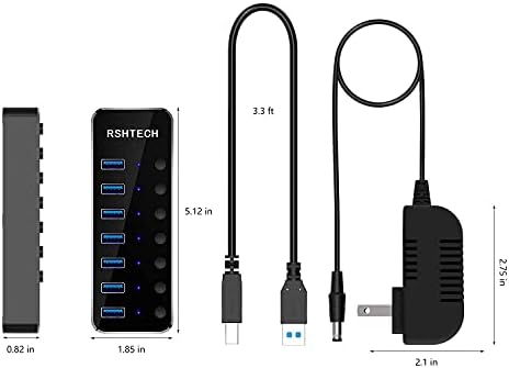 7-Портов USB хъб + Активен Удлинительный кабел USB 3.0 за 32 Фута с Адаптер на захранване 5V 2A