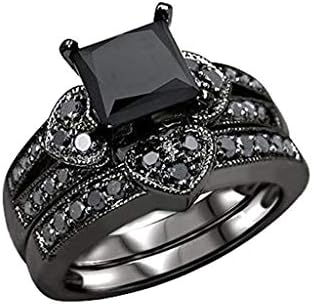 2023 Нов Пръстен С Кух диамант, Творчески Черни Дамски Пръстени Любов, Малко пръстен (Черен, 7)