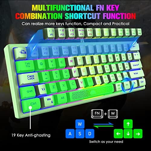Мини-Преносима детска клавиатура ZIYOU LANG K61 60% с подсветка Rainbow RGB, Ергономична подредба 62 клавишите, Механично усещане 19 клавиши, защита от отблясъците, Водоустойчив U