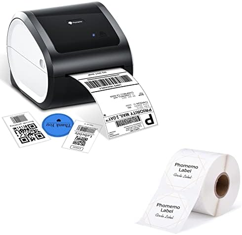 Принтер за Етикети Phomemo D520 с 1 Кръгови Рулоном на Етикети, Доставочный Термопринтер D520 4x6 Принтер за Етикети за баркодове, Пощенски