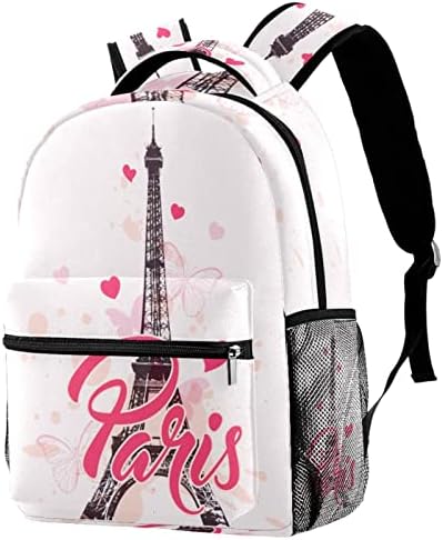 Раница Adamion За ученици-тийнейджъри, Розова Романтична гледка към Айфеловата Кула, Водоустойчиви Леки Ученически чанти и калъфи за