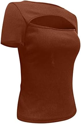 SERYU Женски Сексуални Съкратен Блузи с къс ръкав и Изрези, Тениски от Рубчатого Фланелка с кръгло деколте