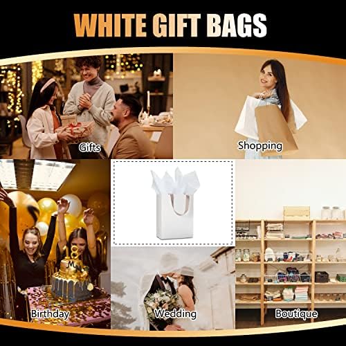 Бели Подаръчни пакети с цигарена хартия, YACEYACE 10шт 8 х4.25x10.5 Подаръчни пакети Среден размер на Подаръчни Торбички с дръжки Подарък