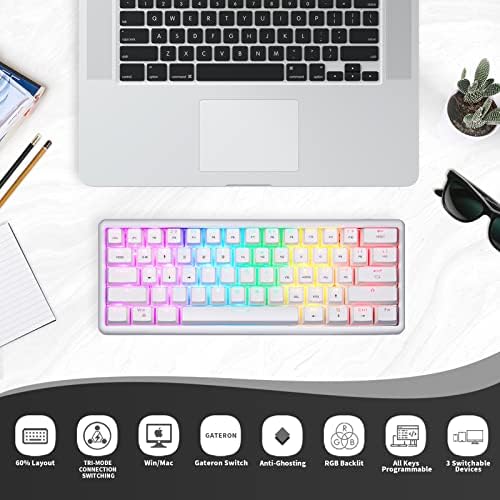 MOTOSPEED RGB 60% Трехрежимная Механична клавиатура BT5.0/2.4 G / Type-C с възможност за гореща замяна, 61 Клавиша Bluetooth Ръчна Клавиатурата, Компактна Детска клавиатура със софтуер