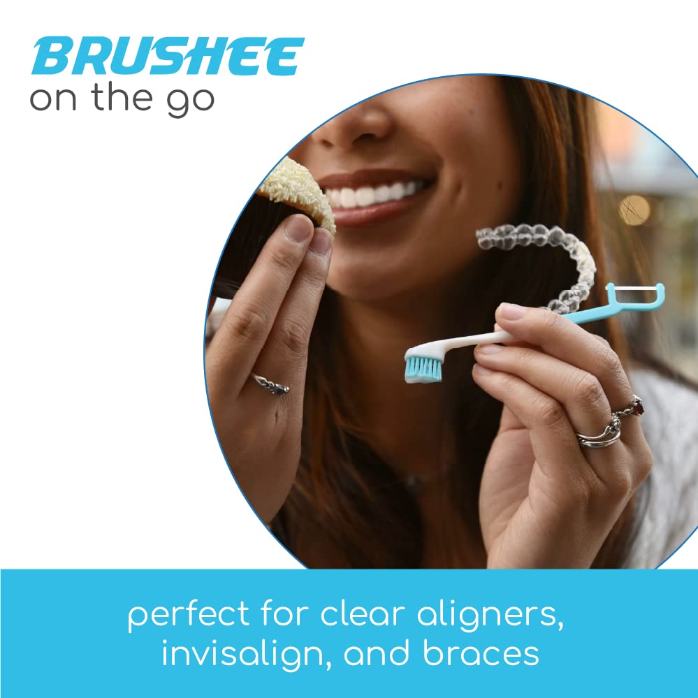 Brushee - Еволюция грижа за устната кухина | Инструмент 3 в 1 (Предварително цвят поставили мини четка за зъби + конец за зъби + наставка) | В индивидуална опаковка | Еднокр?