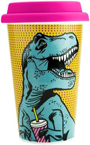 Чаша с двойни Стени Mustard T-Rex, Един Размер, Боядисана
