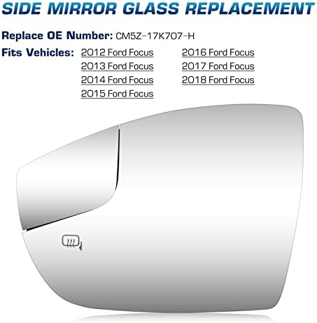 Youxmoto за Ford Focus 2012-2018 Лявото огледало за обратно виждане с подгряване от страна на водача, с заден държач, Замени CM5Z-17K707-H