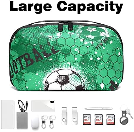 Преносим Електронен Органайзер за Чанти с Футболния Модел, Зелена Пътна Чанта За Съхранение на Кабела за Твърди Дискове, USB, SD-карта,