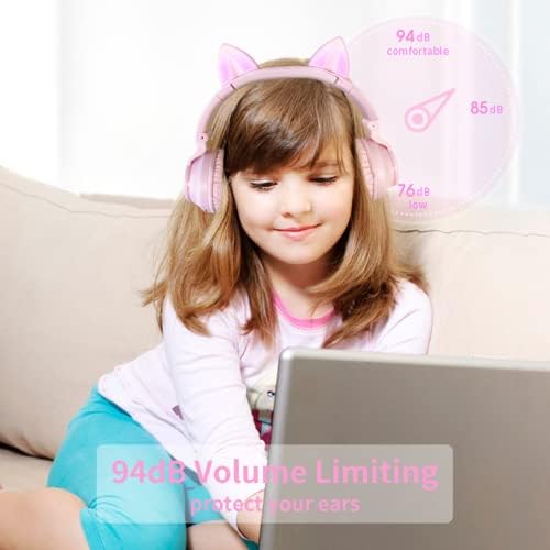 Слушалки YUSONIC с Кошачьими Уши Bluetooth, Безжични Слушалки за деца за Момичета и момчета Fire Таблет/Лаптоп / iPad/Училище (Лилаво)