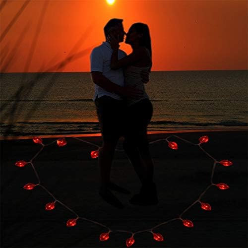 Венец Светлините на Свети Валентин - 20 светодиода дължина 8,2 фута /2,5 м, Венец във формата на червено Сърце, 8 режими,