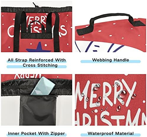 Весела Коледа (20) Чанта за дрехи Тежка Раница за пране на дрехи с плечевыми ремъци и дръжки за чанта за дрехи с цип на шнур Органайзер