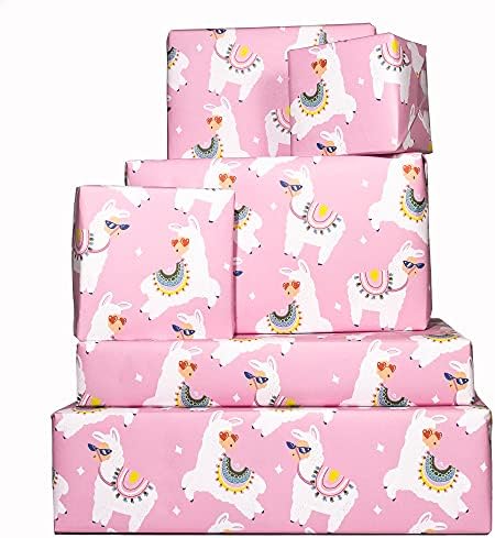 CENTRAL 23 - Амбалажна хартия от лама - 6 Листа Подарък опаковки - Sassy Lamas - Розово - Пакет за рожден Ден за жени, Нейните Момичета и юноши