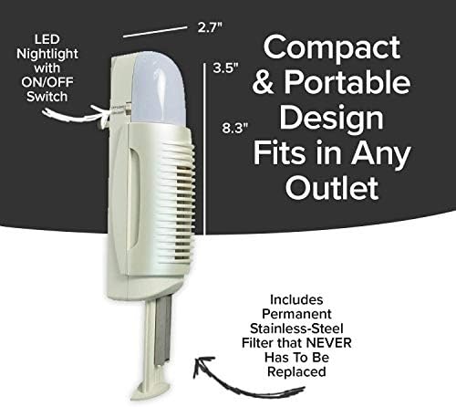 Подобрен Ion air Purifier BulbHead Air Police, Компактен Устранитель мирис, Plug Пречиствател на въздух с Постоянен филтър от неръждаема Стомана, Портативен Пречиствател на въздух и
