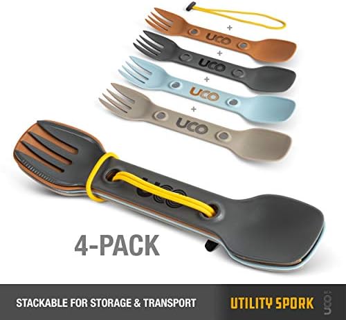 Комплект за къмпинг UCO Utility Spork с комбинирана лъжица, Вилица и Нож, 3 в 1, Комплект от 4 теми