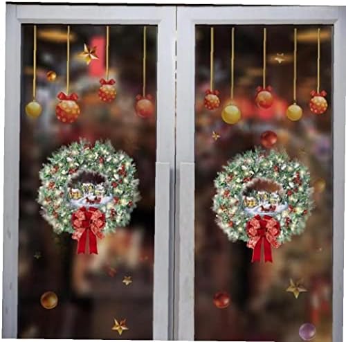 Крилата Коледна Стикер Коледен Венец с алуминиева Дограма, Стъклени Врати Стикер за Стена за Домашна Коледна Украса