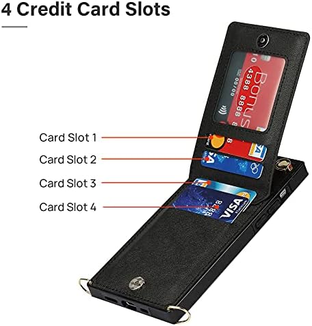 Универсален калъф-портфейл Pretocter за iPhone 12 iPhone 12 Pro през рамо с държач за кредитни карти, Подвижна каишка през рамото