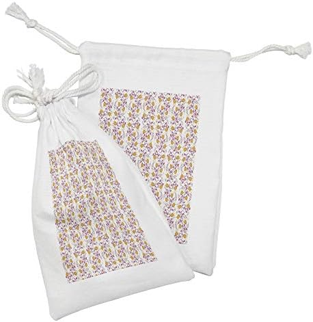 Комплект от 2 Чанти от плат с флорални модел Ambesonne, Демонстрация на Летни цветя, Переплетающихся Клони, Малка Чанта на