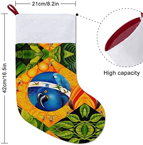 Папагал Изкуство Флаг на Бразилия Коледни Чорапи, Чорапи с Плюшено Камината Виси за Коледната Елха Начало Декор