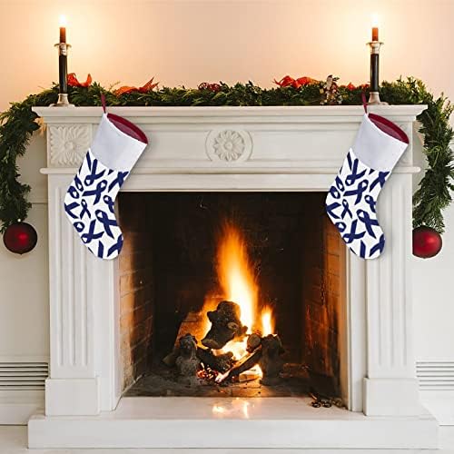 Информираността за Рака на Дебелото черво Сини Ленти Коледни Окачени чорапи Чорапи за Коледно Камина Празничен Начало Декор