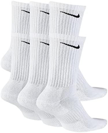 Ежедневни памучни чорапи Найки с подплата за екипажа (6 опаковки) (Големи, бели / черни)