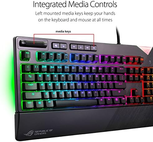 Ръчна детска клавиатура Asus ROG Strix Flare (CMSS) RGB с ключове (Cherry MX Speed Silver), осветление Aura Sync RGB, адаптивни иконата,