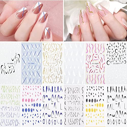Цветни Стикери за дизайн на ноктите с Вълнообразна линия, 3D Самозалепващи, за да проверите за дизайн на ноктите, Аксесоари за Декориране