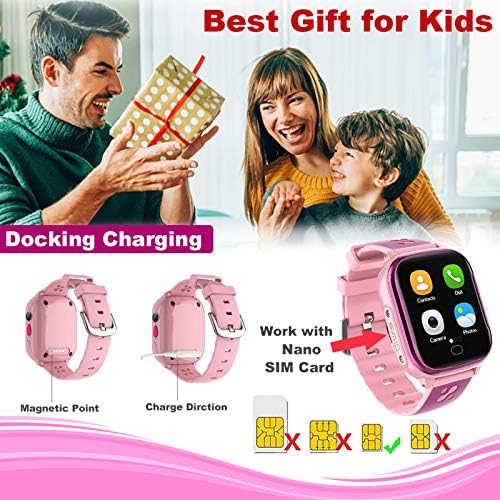 LULUDDM Детски умен часовник-телефон - умен часовник е Водоустойчив IP67 за момчета и момичета с чувствителен на допир екран, 5 игри, Камера,