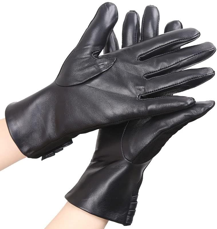 дамски ръкавици n /a, Черен Удобни Кожени Ръкавици, Дамски, Топли Дебели Зимни Ръкавици Женски (Цвят: A, Размер: 8.5)