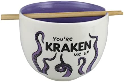 Enesco Нас име Кал Kraken Me Up Купа за юфка Ramen и Пръчици за хранене, 4,25 инча, Многоцветен
