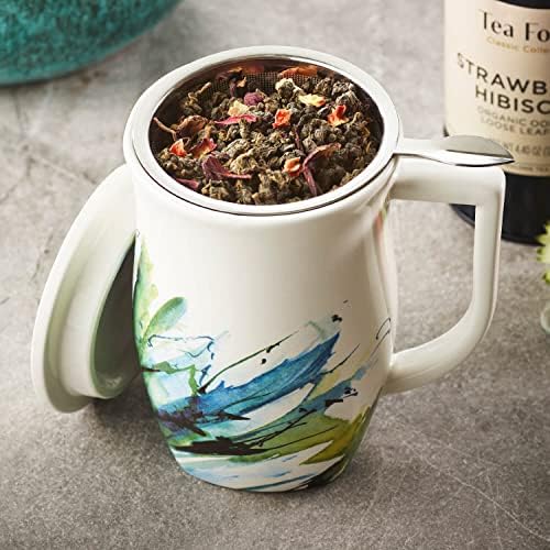 Tea Forte Fiore Керамична чаша за чай с приготвяне на чай и капак, цвят с, 14 грама. Керамична чаша с дръжка за варене на рассыпчатого ламарина, чай, могат да се мият в съдомия