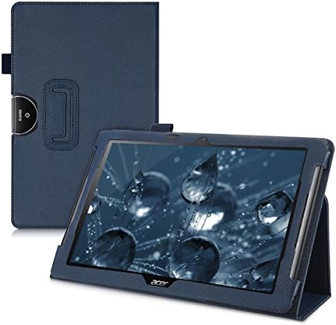 Калъф kwmobile, съвместима с Acer Iconia One 10 (B3-A40) - Тънък калъф за таблет от изкуствена кожа с функция за влакчета - Тъмно син