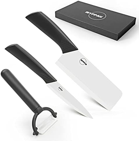 Пълен комплект керамични ножове IKYPPAH - 6-инчов нож за рязане на зеленчуци, 4-инчов нож на главния готвач и Y-Образна белачка за лесно